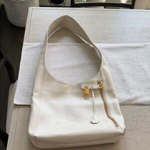 Tom Ford Cream Leather Shoulder Hobo with Gold Hardware